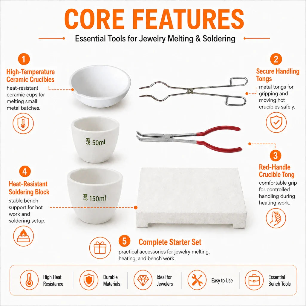 Core features of Tooltos ceramic melting dish and crucible tongs set