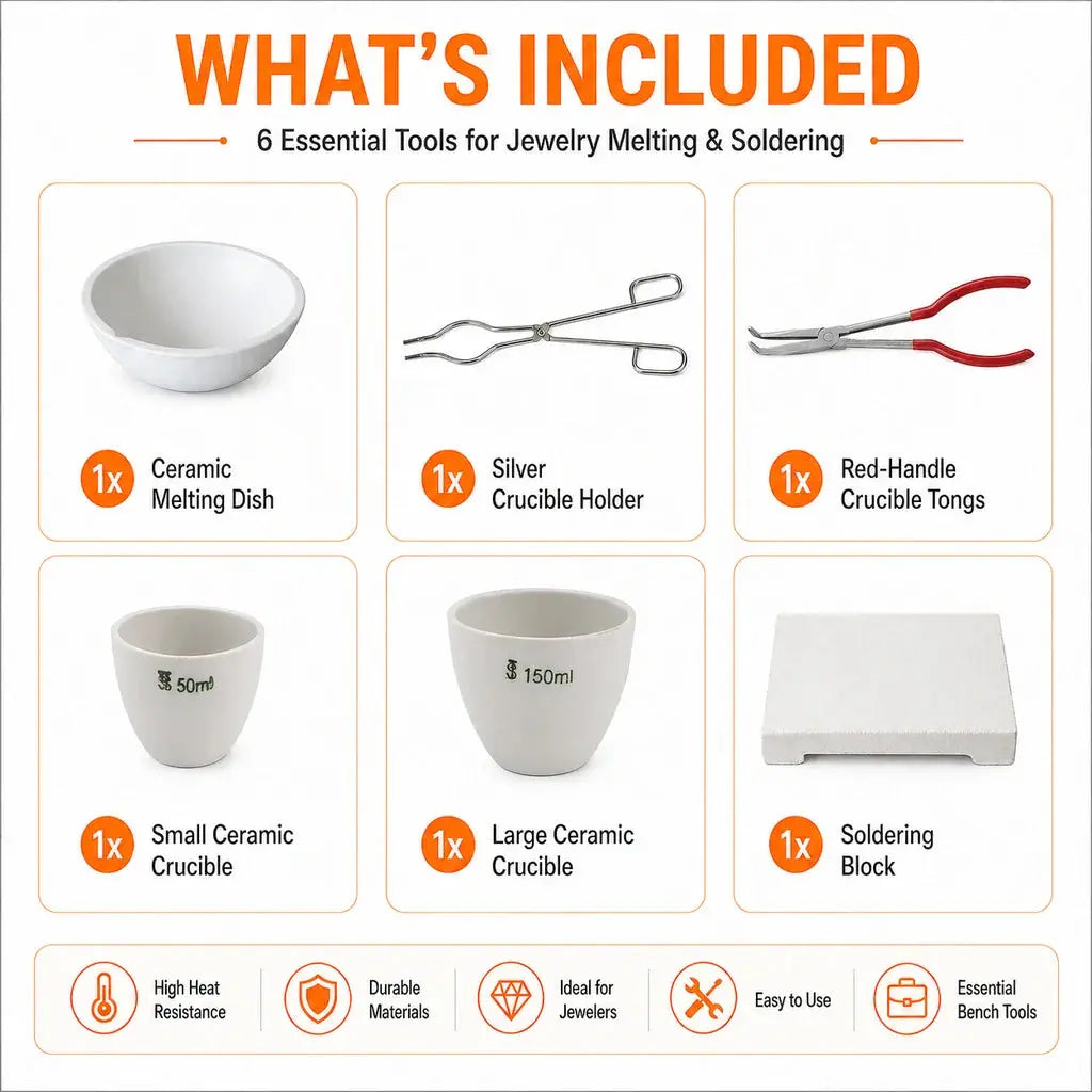 Package contents of Tooltos jewelry melting kit