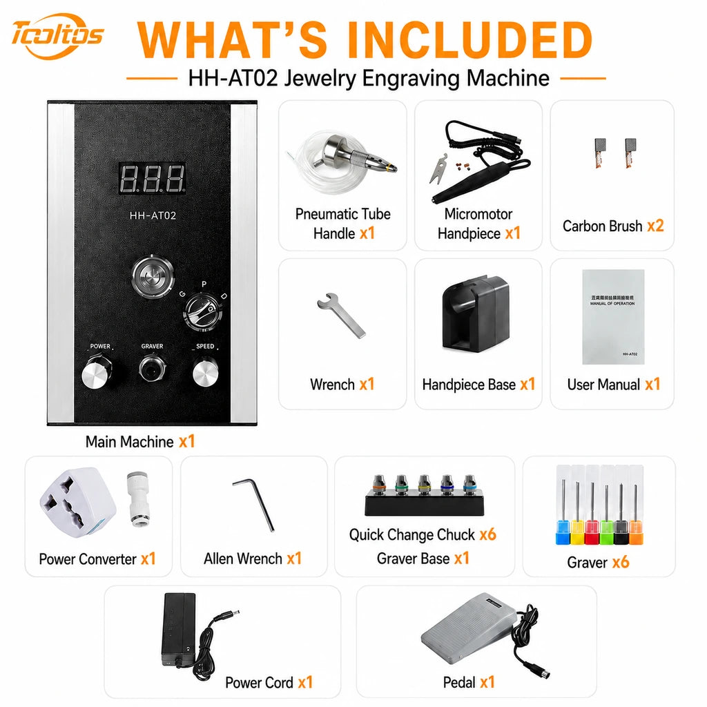 Tooltos HH-AT02 Jewelry Micromotor Engraving Machine Package Contents
