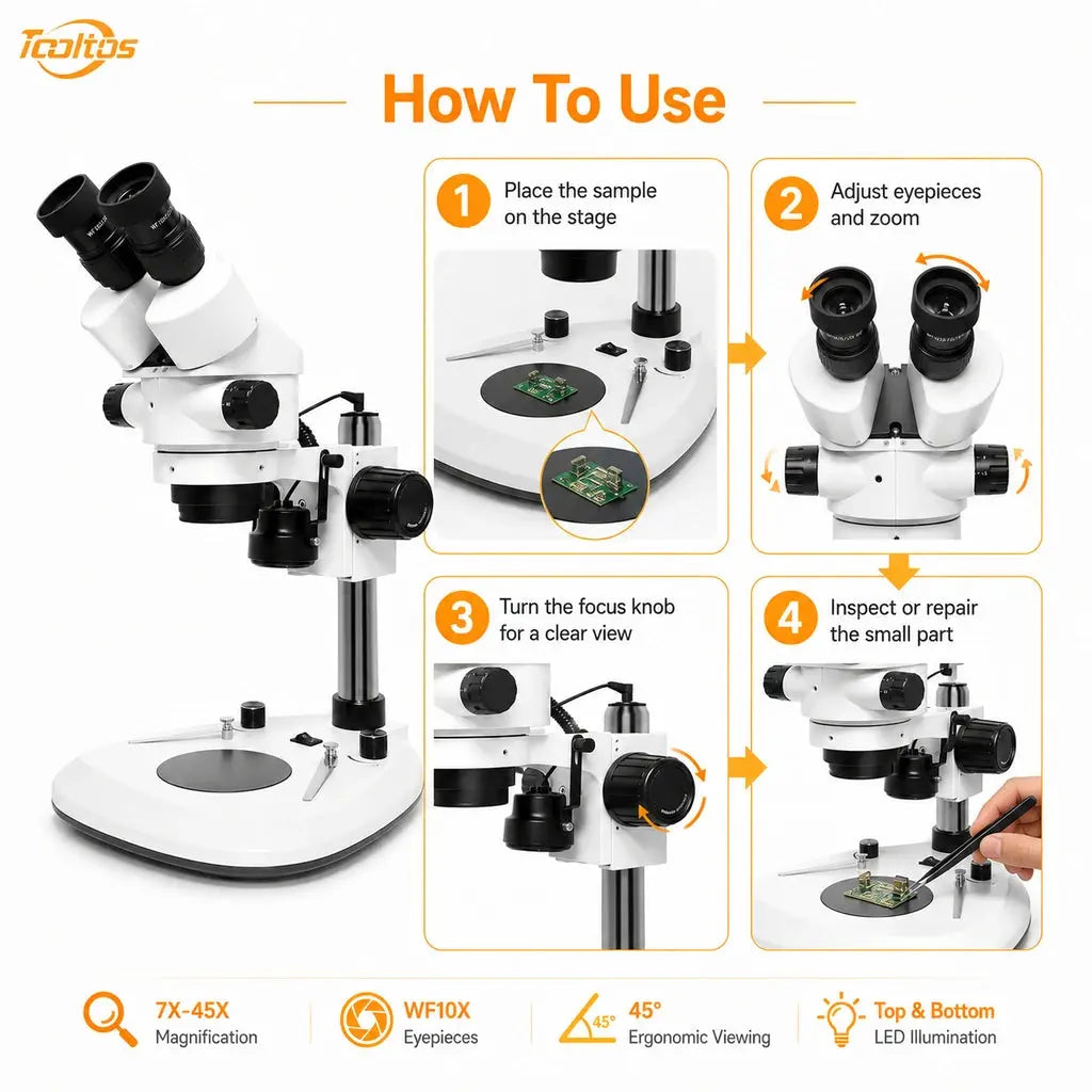 How to use Tooltos HH-MS06A stereo microscope step by step