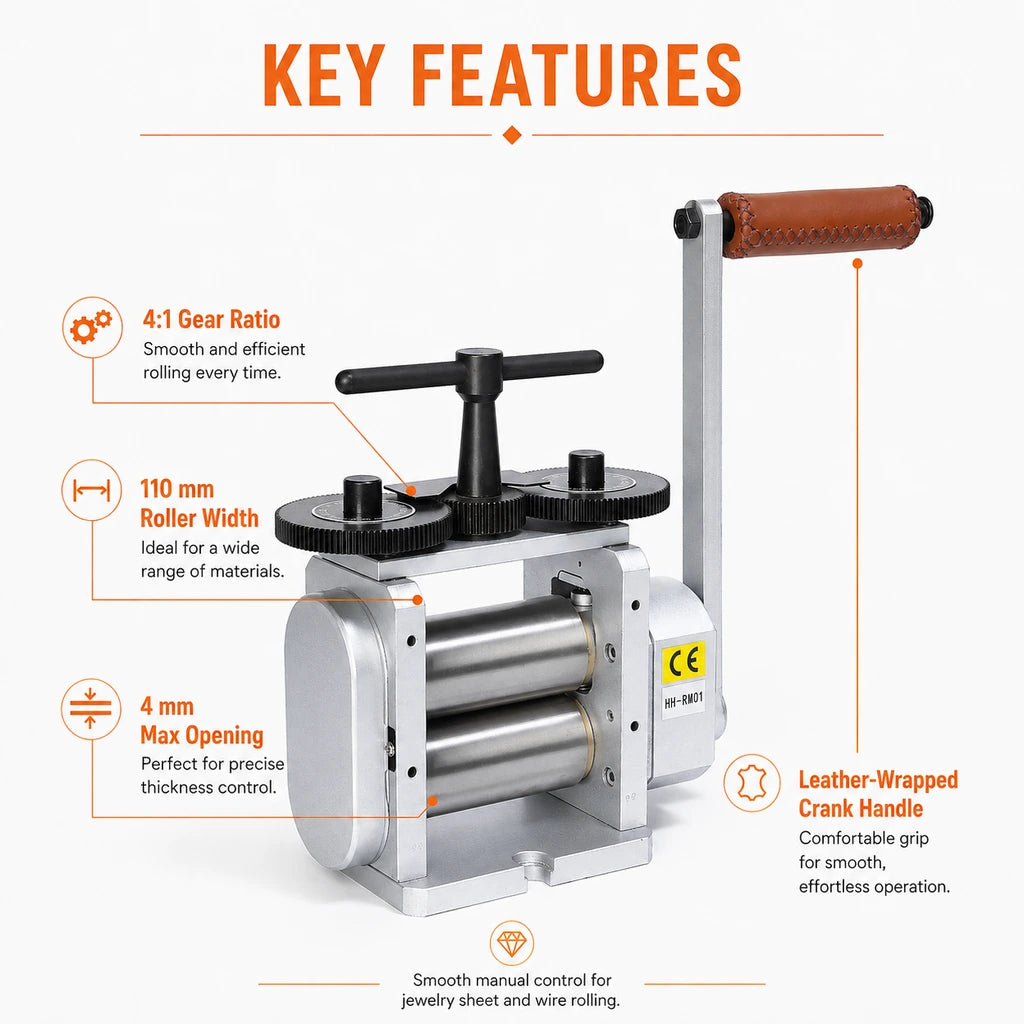 Tooltos Jewelry Rolling Mill Key Features – 4:1 Gear Ratio, 110mm Roller Width