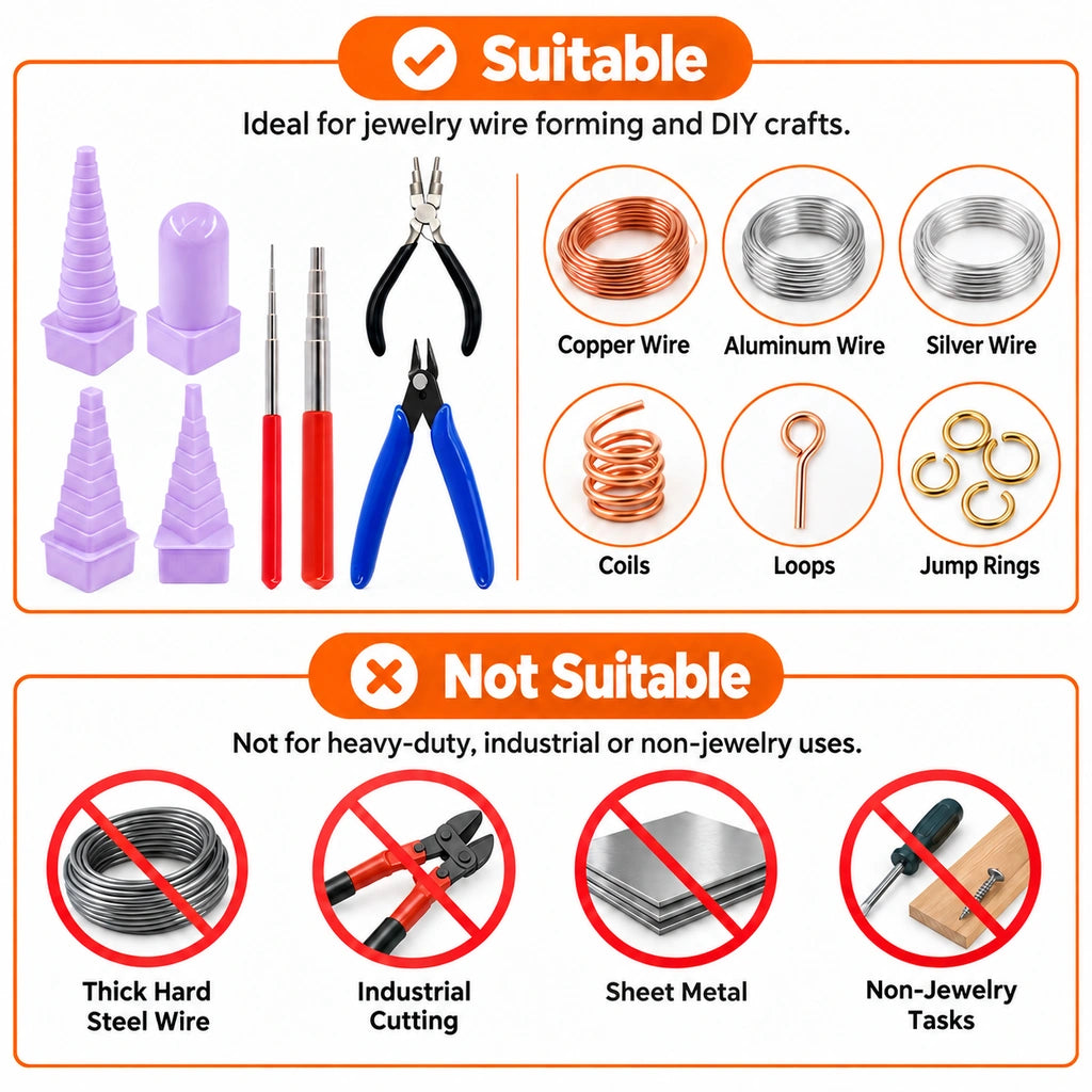 Suitable applications for the jewelry wire forming kit including rings, earrings and pendants