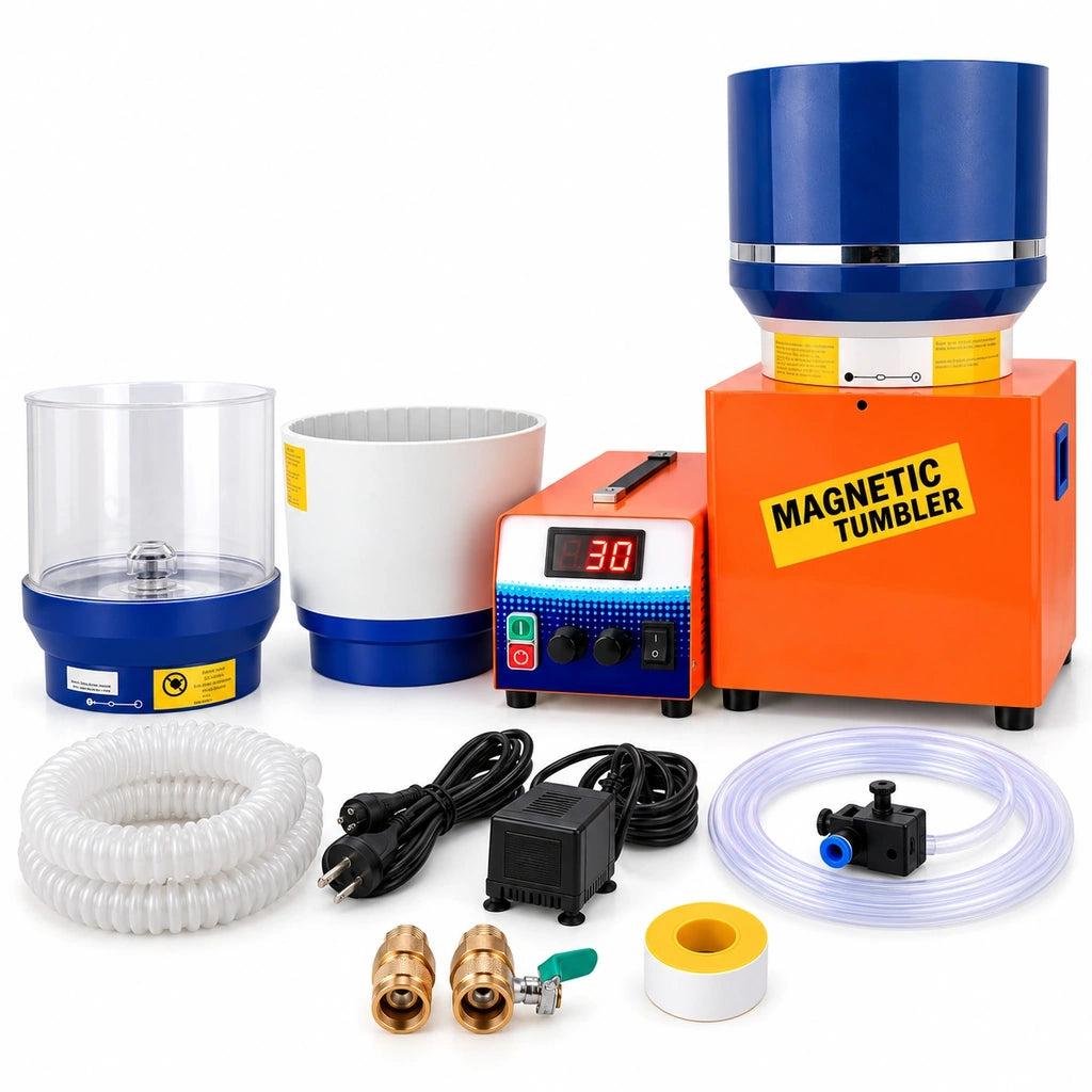 Tooltos jewelry polishing machine with three polishing bowls, control unit, water pump, hoses and fittings