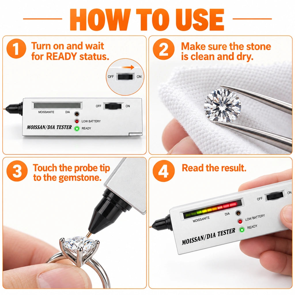 How to use the handheld diamond and moissanite tester