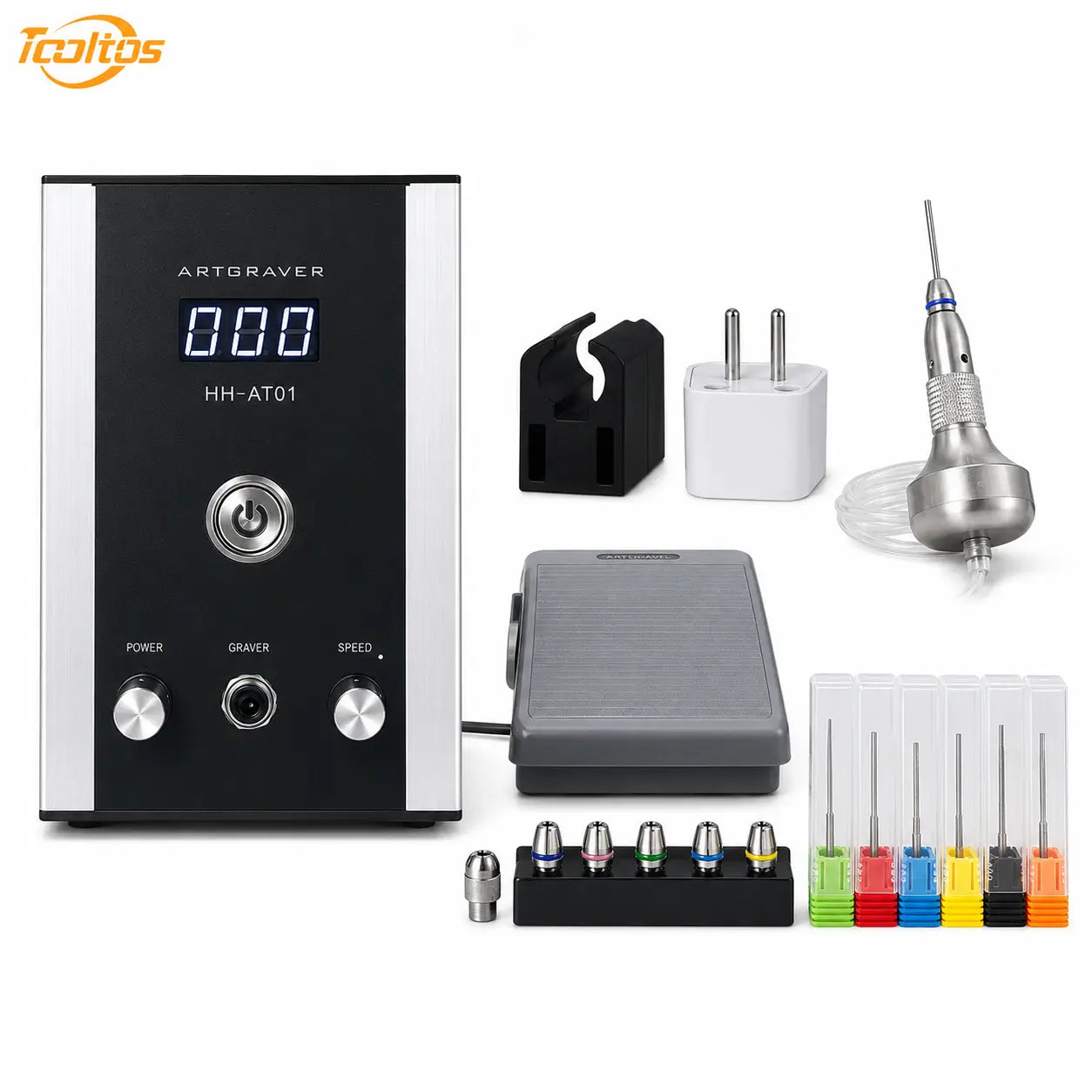 Tooltos 100W Pneumatic Jewelry Engraving Machine with Built-In Air Supply and Foot Pedal