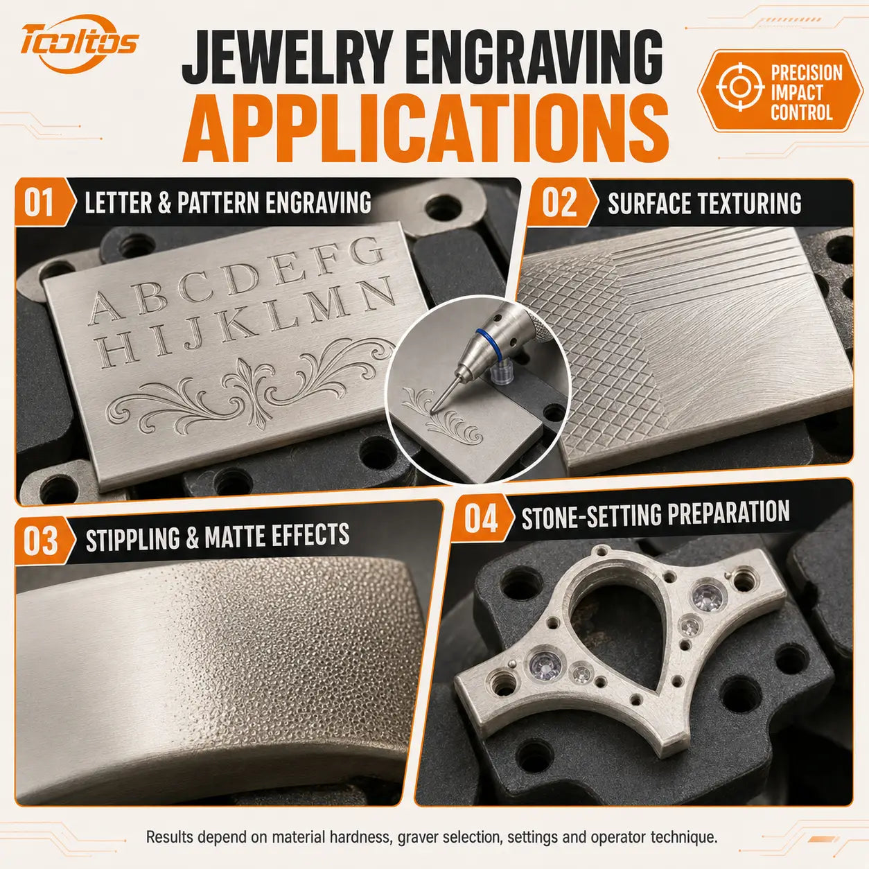 Tooltos 100W Pneumatic Jewelry Engraving Machine with Built-In Air Supply and Foot Pedal