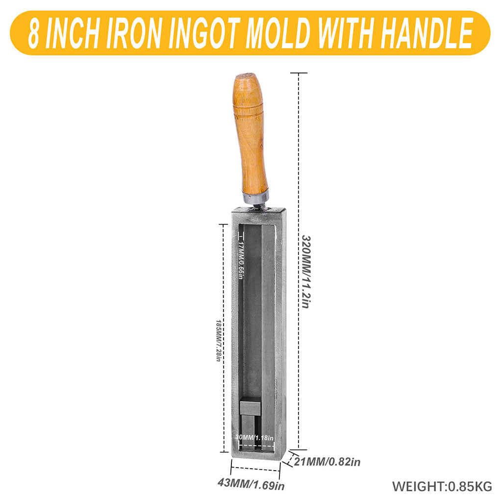 Tooltos Jewelry Tools 8 inch Tooltos Iron Ingot Molds With Wooden Handle for Gold Silver Metal Melting and Casting Accessories