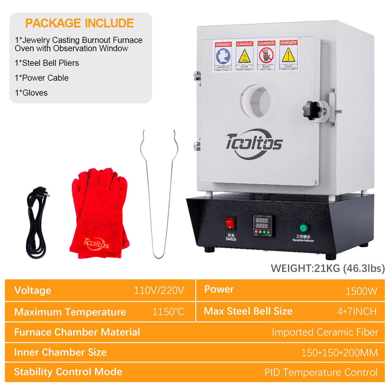 Tooltos Jewelry Tools Jewelry Casting Burnout Furnace Oven with Observation Window