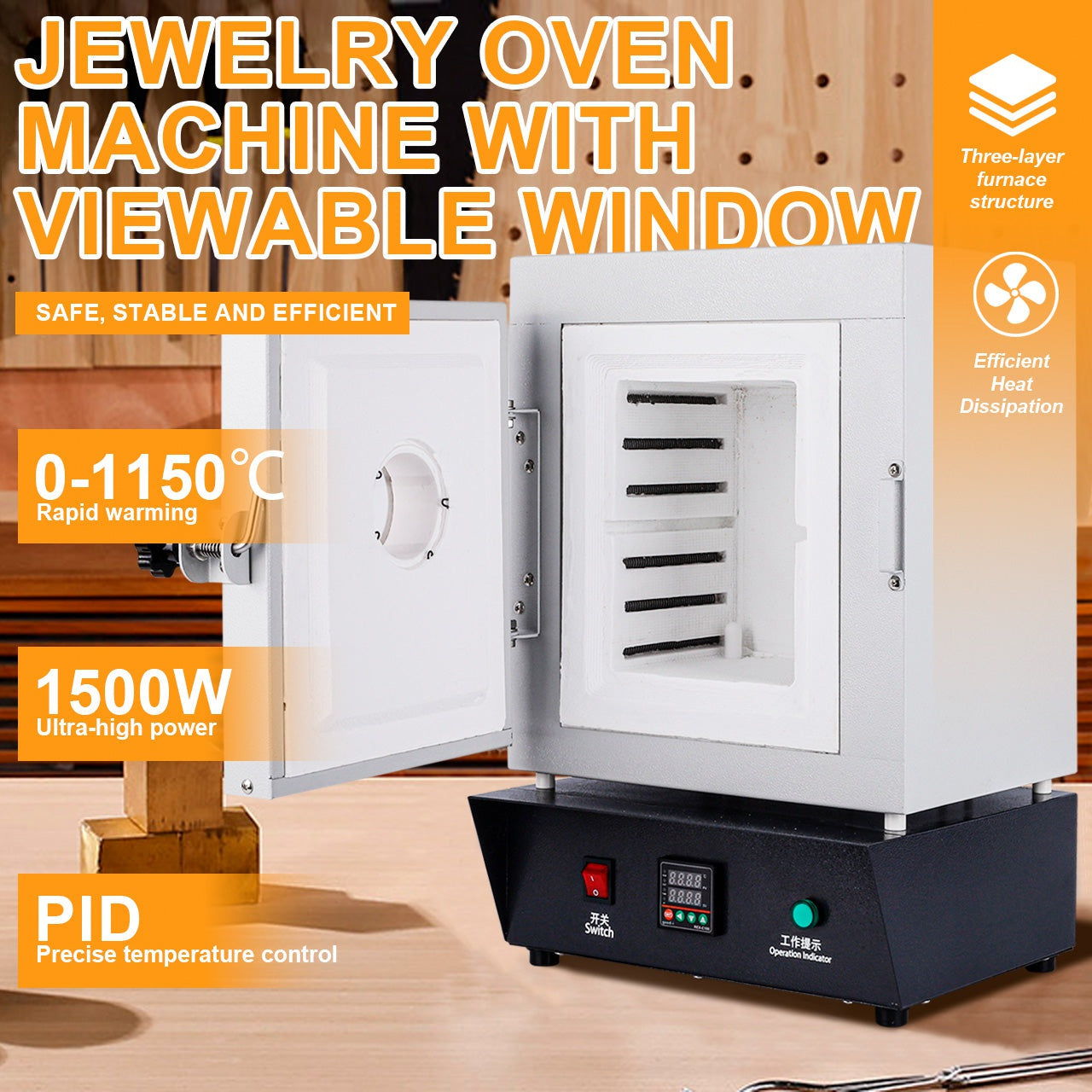 Tooltos Jewelry Tools Jewelry Casting Burnout Furnace Oven with Observation Window
