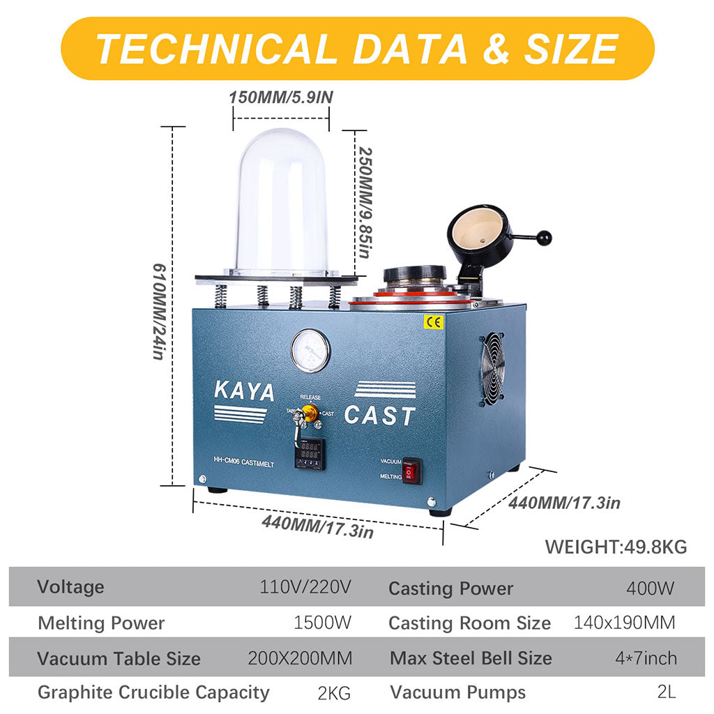 Tooltos Jewelry Tools KAYA CAST Jewelry Precision Vacuum Investing Casting Melting Machine HH-CM06