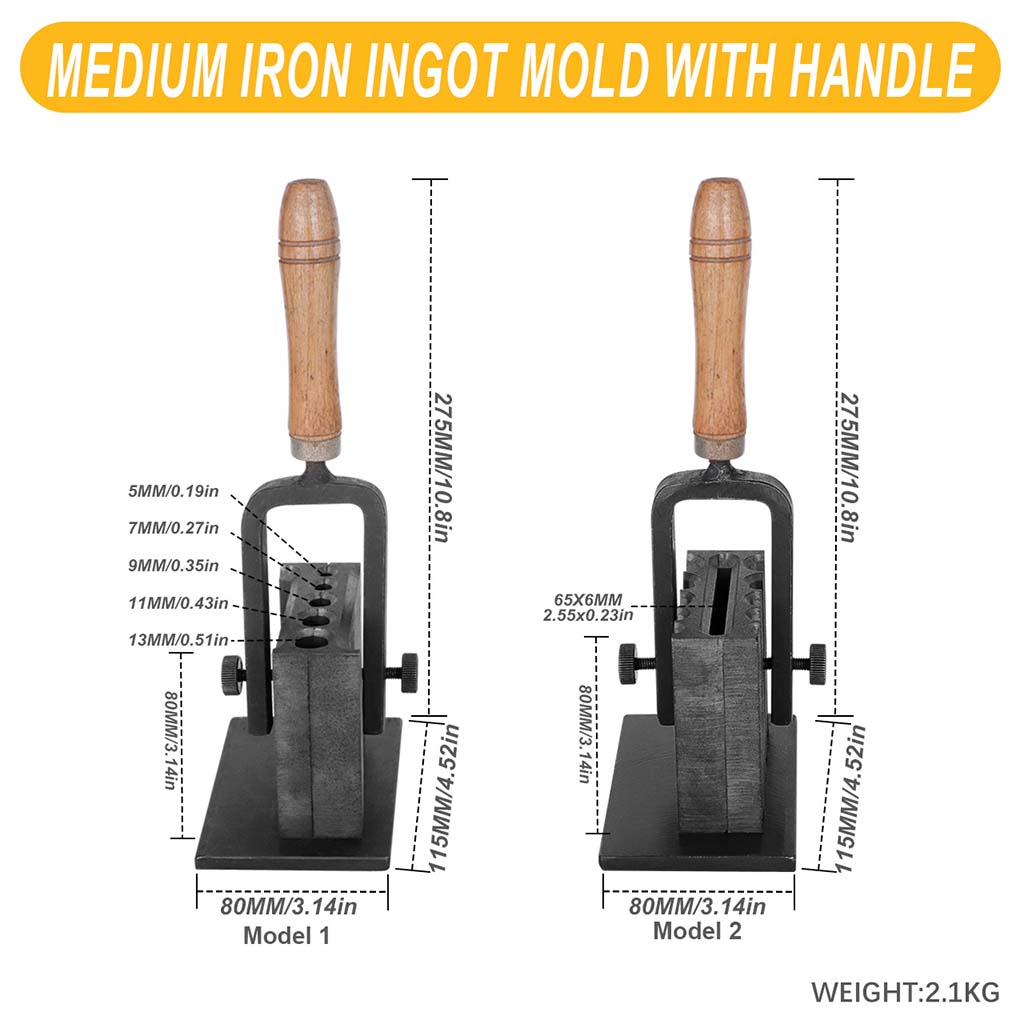 Tooltos Jewelry Tools Medium Tooltos Reversible Wire Plate Iron Ingot Molds With Wooden Handle for Gold Silver Metal Melting and Casting Accessories