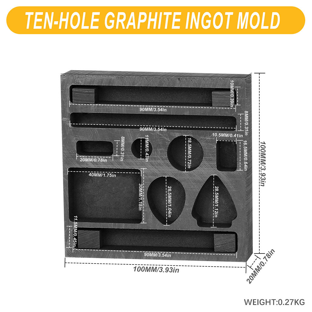 Tooltos Jewelry Tools Ten Holes Tooltos Porous Shaped Graphite Ingot Molds for Gold Silver Metal Melting and Casting Accessories