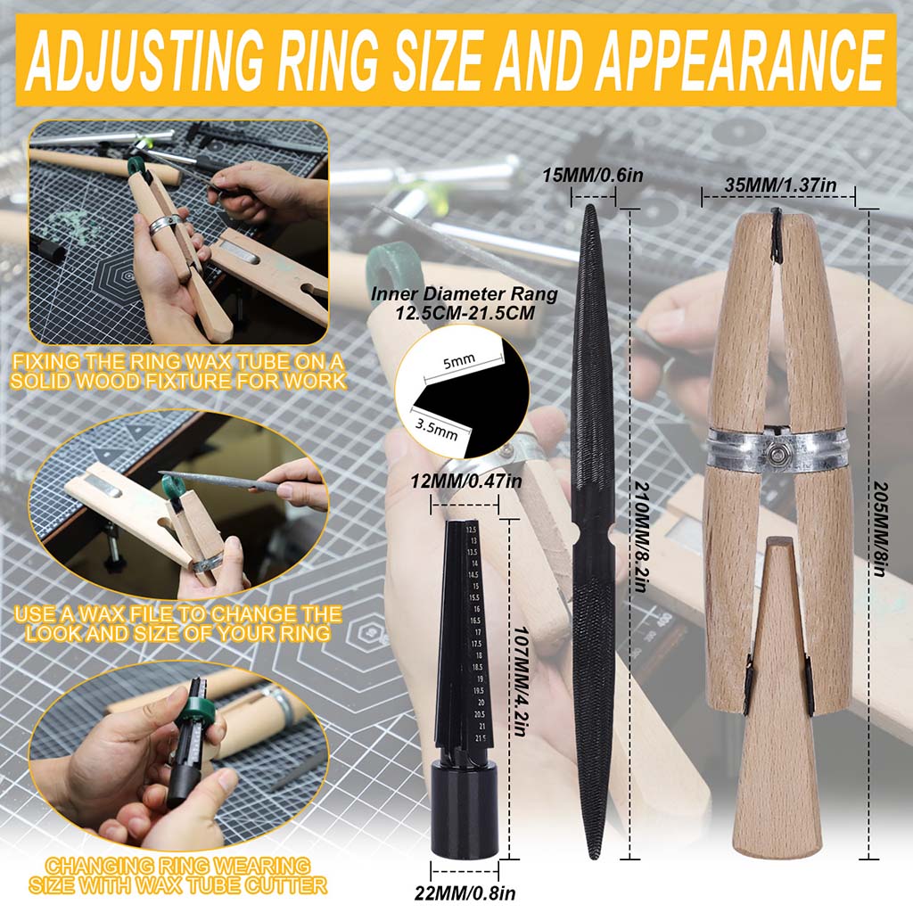 Wooden ring clamp and rubber hammer for gentle forming