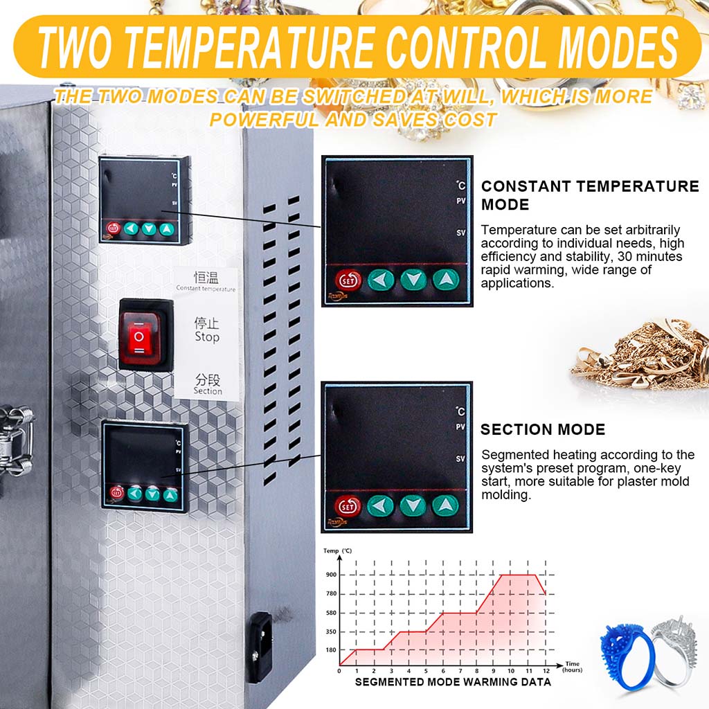 Tooltos Jewelry Tools Tooltos Dual Temperature Controller Jewelry Casting Burnout Furnace Oven Kiln Machine