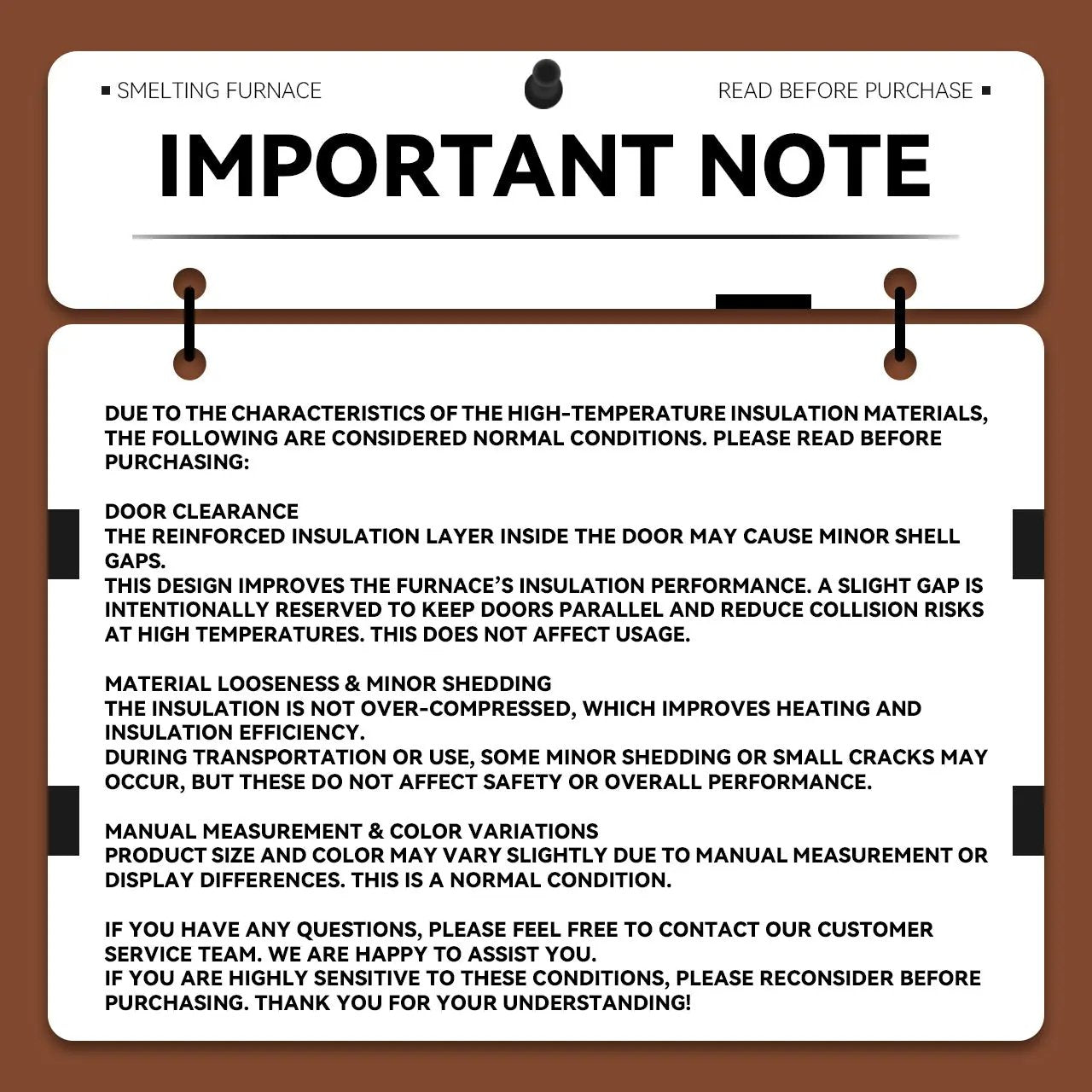 Important purchase note for Tooltos burnout furnace covering door clearance and insulation material