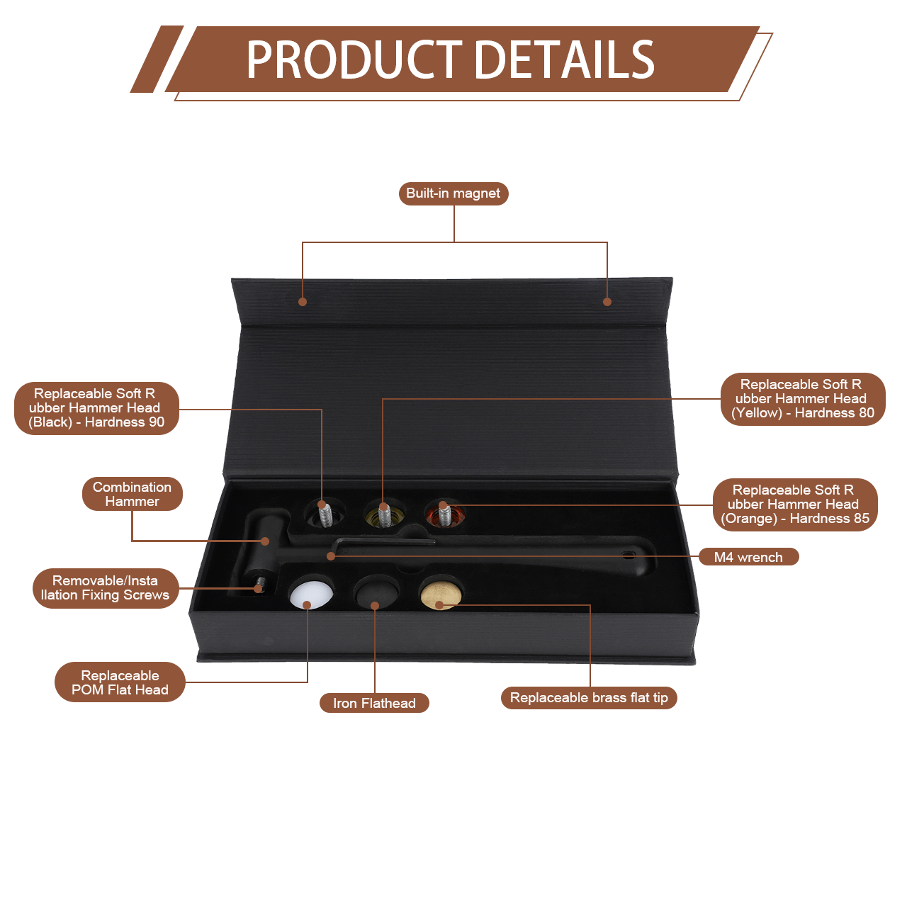 Tooltos Jewelry Tools Tooltos Multi Head Jewelry Hammer Replaceable Soft Hard Hammer Heads Metalworking Jewelry Craft Watch Repair ToolTooltos