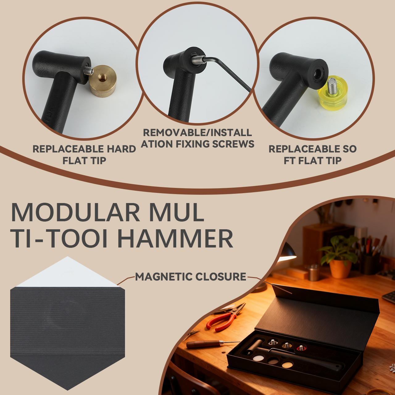 Tooltos Jewelry Tools Tooltos Multi Head Jewelry Hammer Replaceable Soft Hard Hammer Heads Metalworking Jewelry Craft Watch Repair ToolTooltos