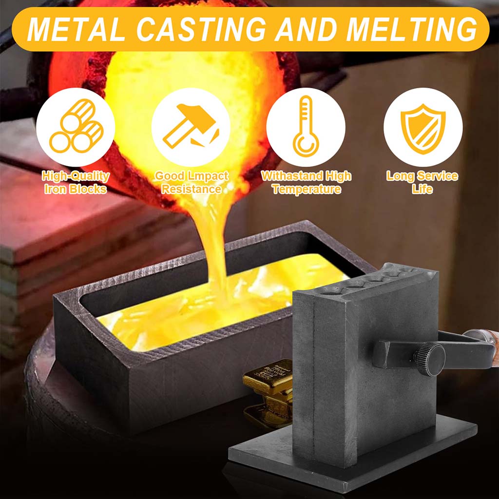 Tooltos Jewelry Tools Tooltos Reversible Wire Plate Iron Ingot Molds With Wooden Handle for Gold Silver Metal Melting and Casting Accessories