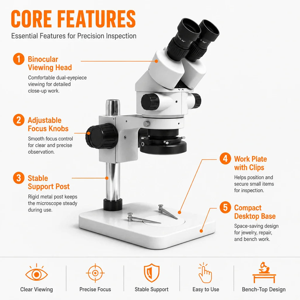 Tooltos Stereo Microscope for Jewelry Inspection 7X-45X Magnification WF10X Eyepiece