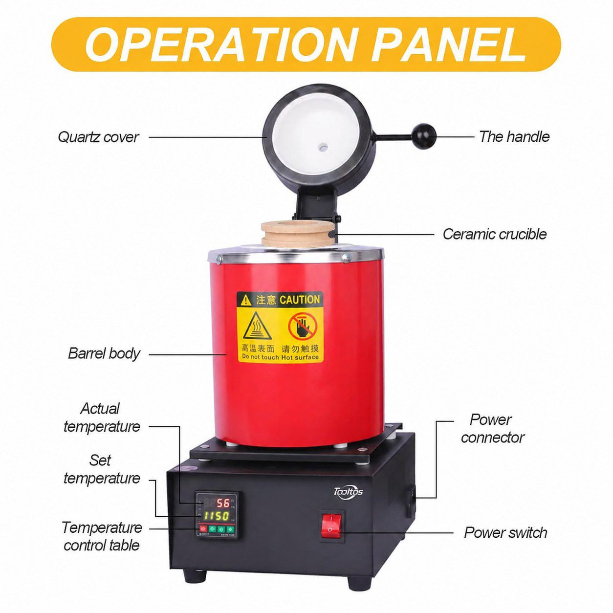 Tooltos Tooltos 1800W Digital Metal Gold Jewelry Electric Melting Furnace