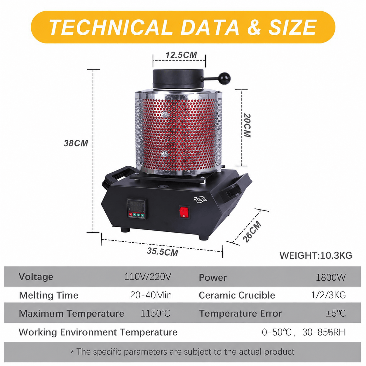 Tooltos Tooltos 1800W Digital Metal Gold Jewelry Electric Melting Furnace With Protective Grid