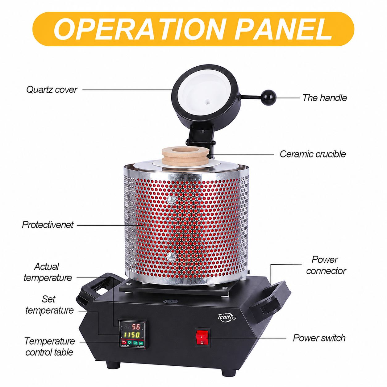 Tooltos Tooltos 1800W Digital Metal Gold Jewelry Electric Melting Furnace With Protective Grid
