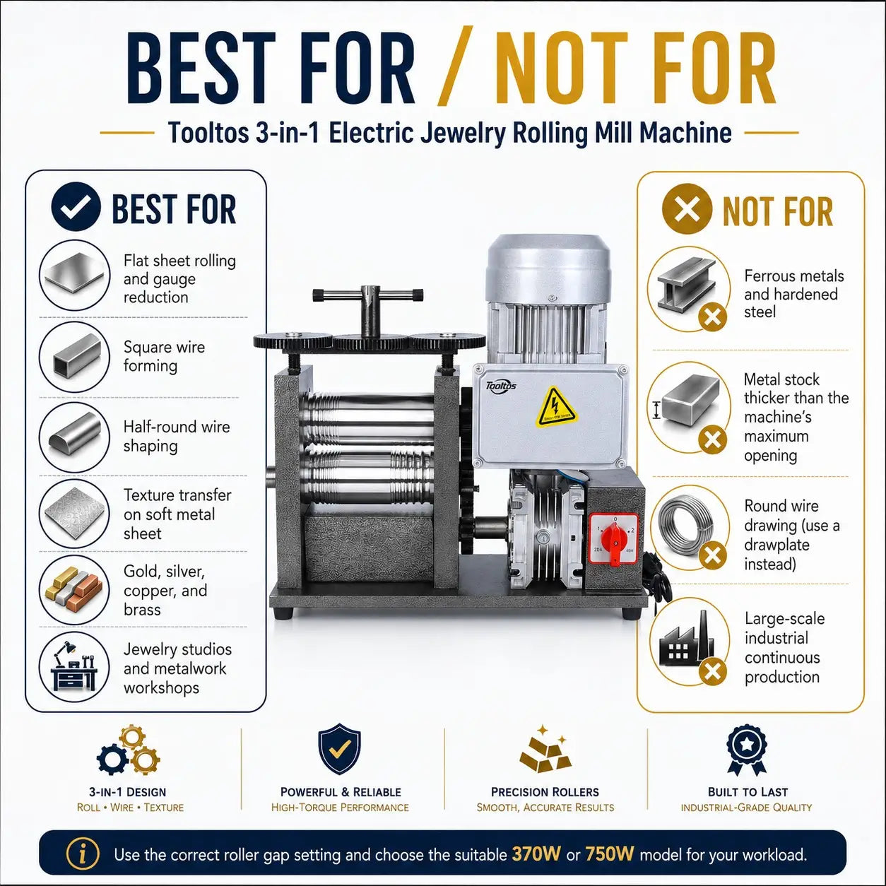 Tooltos Tooltos 3-in-1 Electric Jewelry Rolling Mill Machine | 370W / 750W
