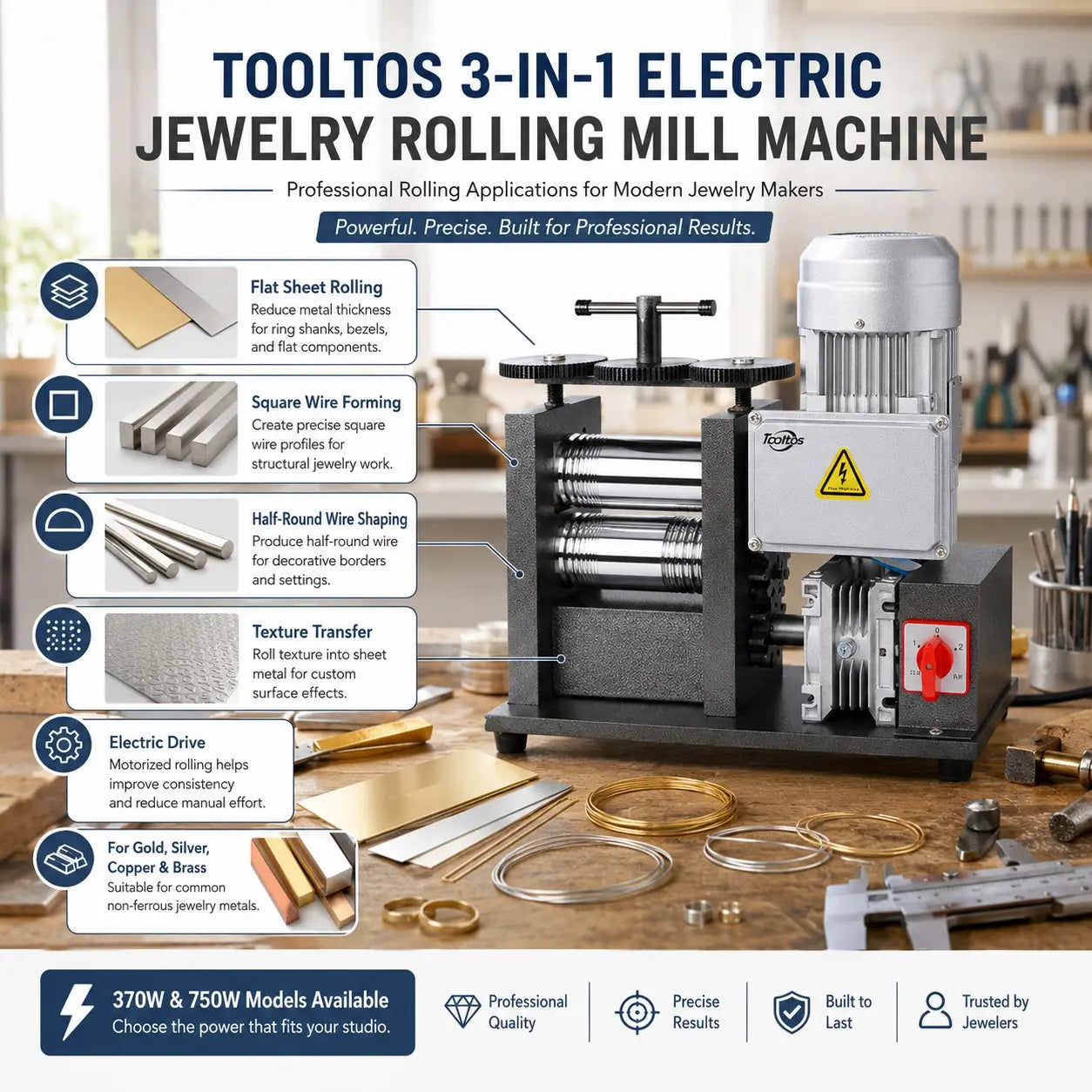Tooltos Tooltos 3-in-1 Electric Jewelry Rolling Mill Machine | 370W / 750W