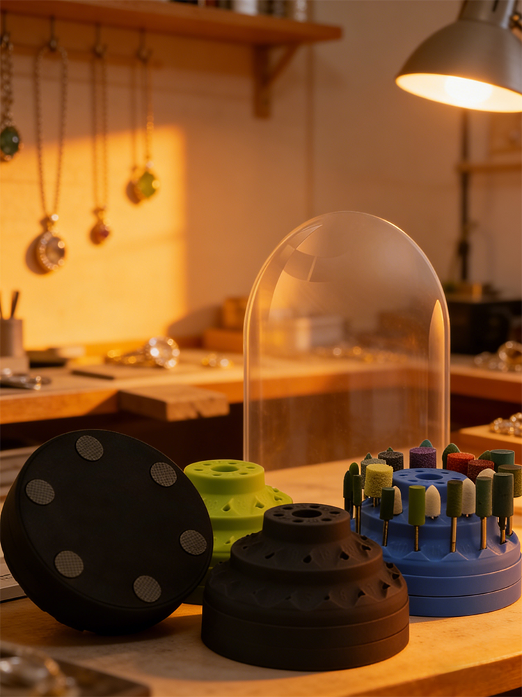 Tooltos anti-slip rubber pads on bur holder base