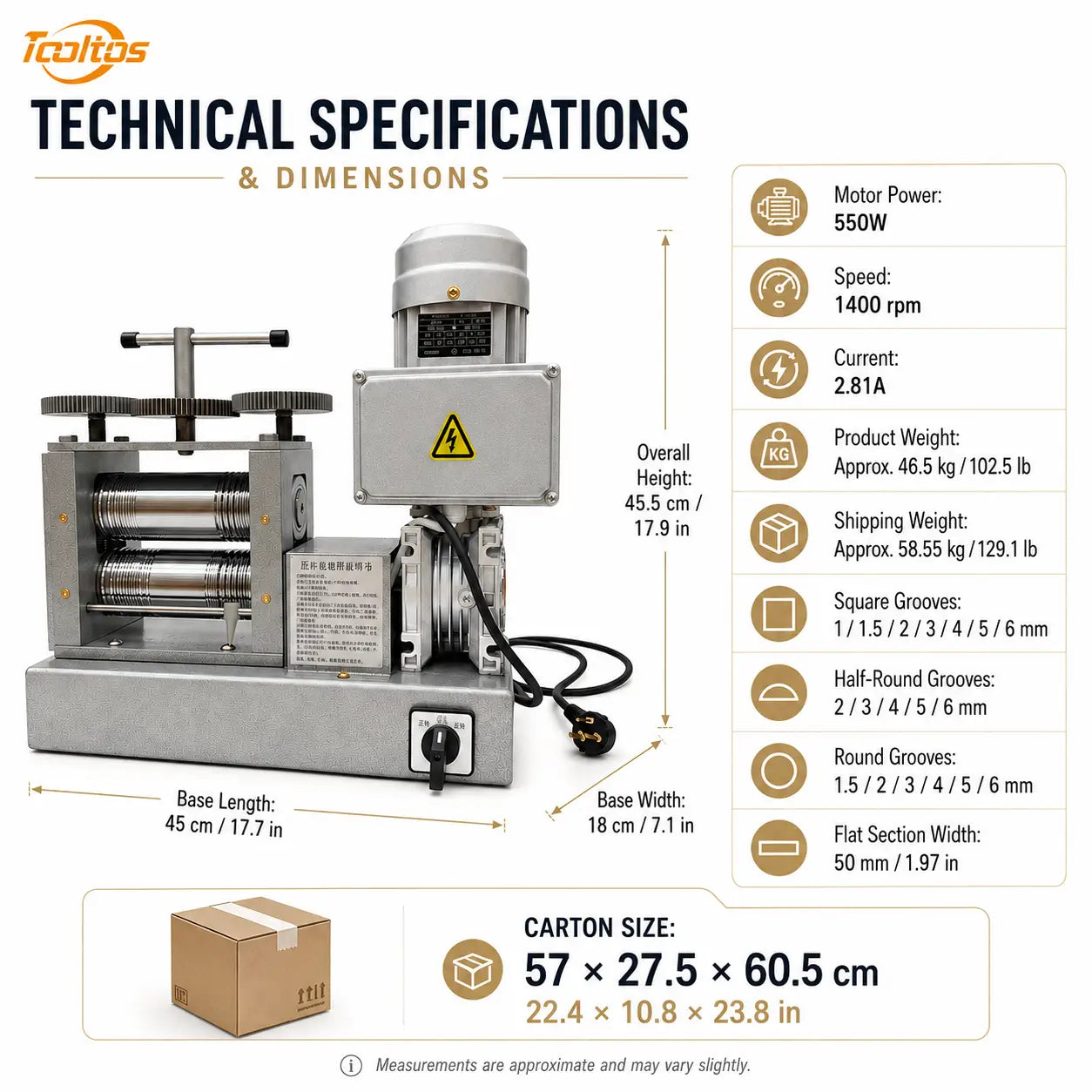 Tooltos Tooltos 550W 4-in-1 Electric Jewelry Rolling Mill