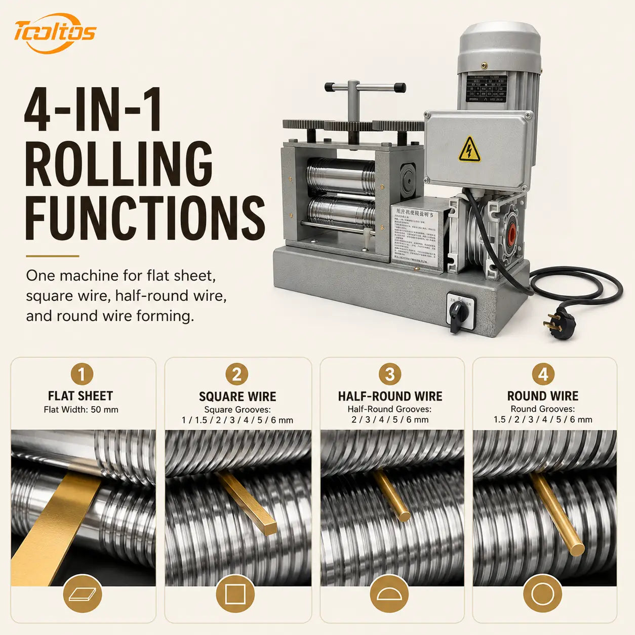 Tooltos Tooltos 550W 4-in-1 Electric Jewelry Rolling Mill