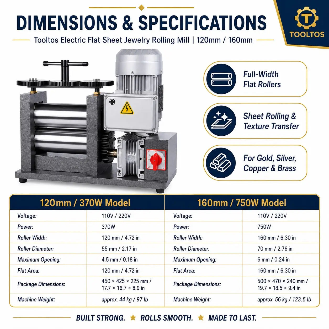Tooltos Tooltos Electric Flat Sheet Jewelry Rolling Mill | 120mm / 160mm