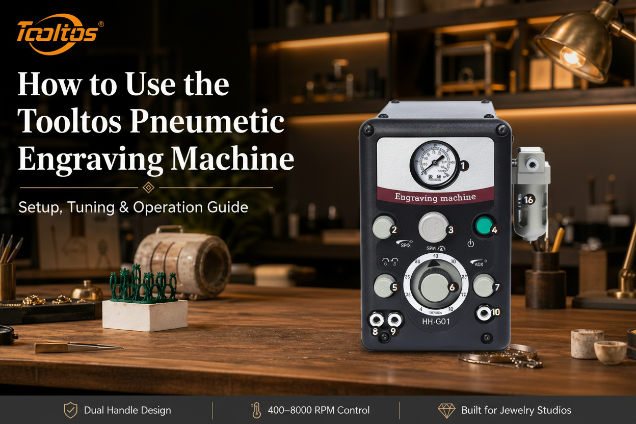 Tooltos 8000RPM Double-Handle Jewelry Pneumatic Engraving Machine setup and operation guide for jewelry studios
