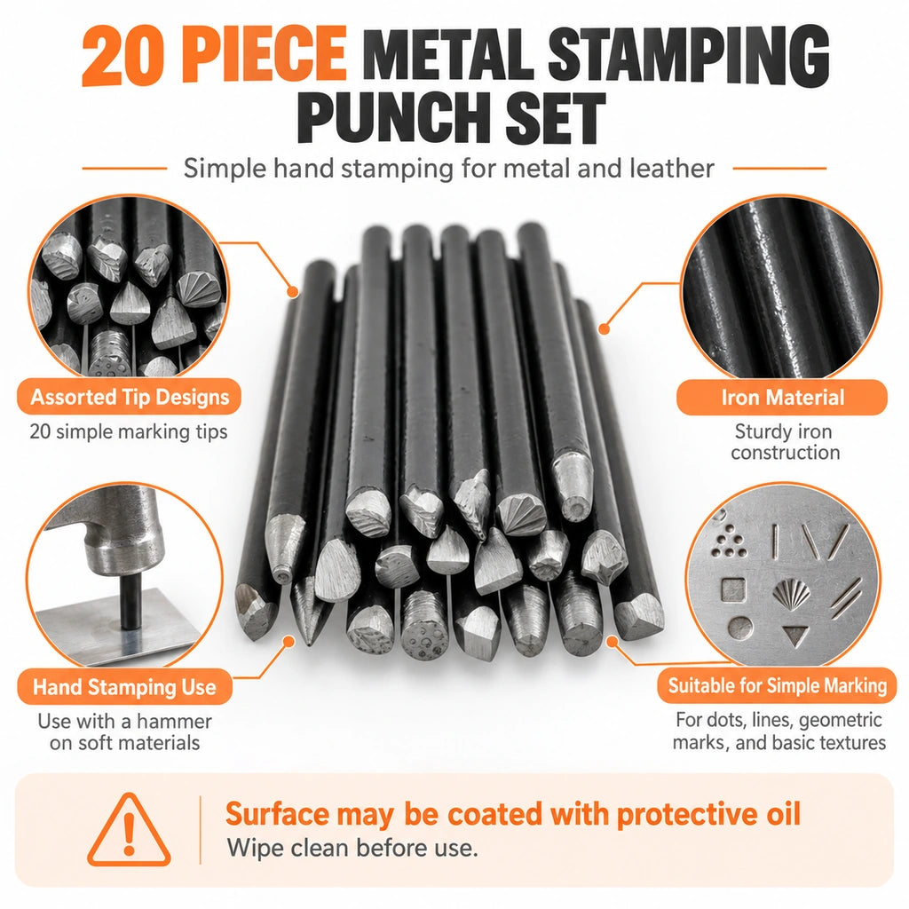 20 piece metal stamping punch set with assorted marking tips
