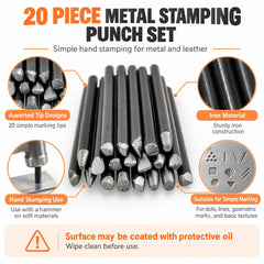 20 piece metal stamping punch set with assorted marking tips