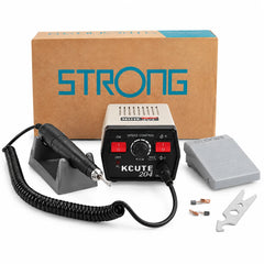 Electric jewelry micromotor kit with control box, handpiece and stand, foot switch, spare carbon brushes, wrench and packaging box