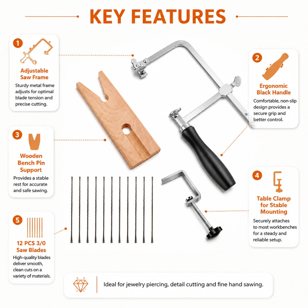  Core features of Tooltos jewelry saw frame with V-notch bench pin and table clamp