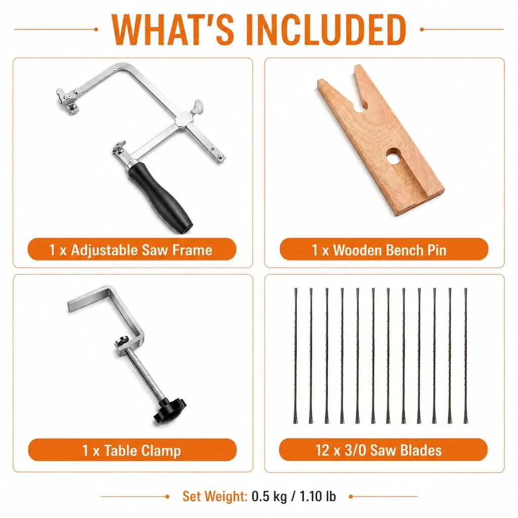 Jewelry cutting work using Tooltos piercing saw frame and wooden bench pin