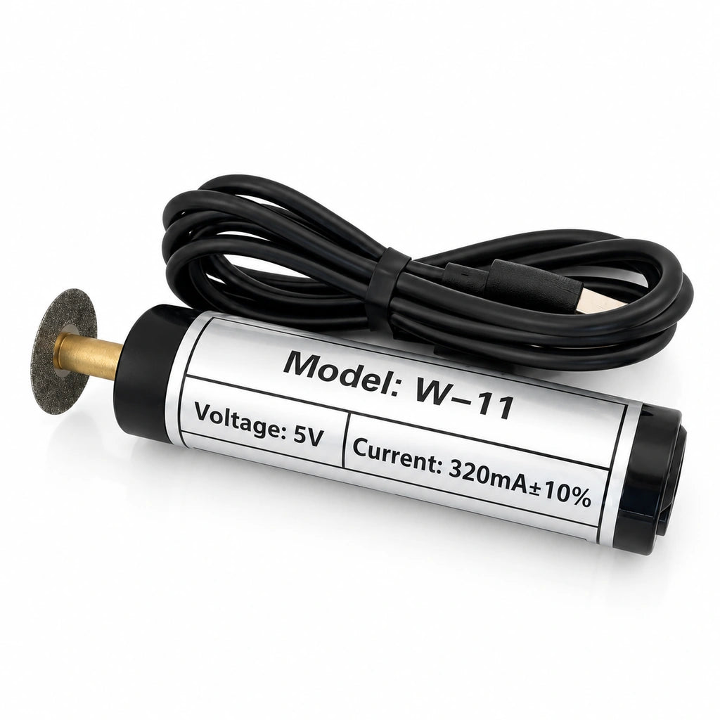 Black USB welding needle grinder with abrasive disc and coiled USB cable