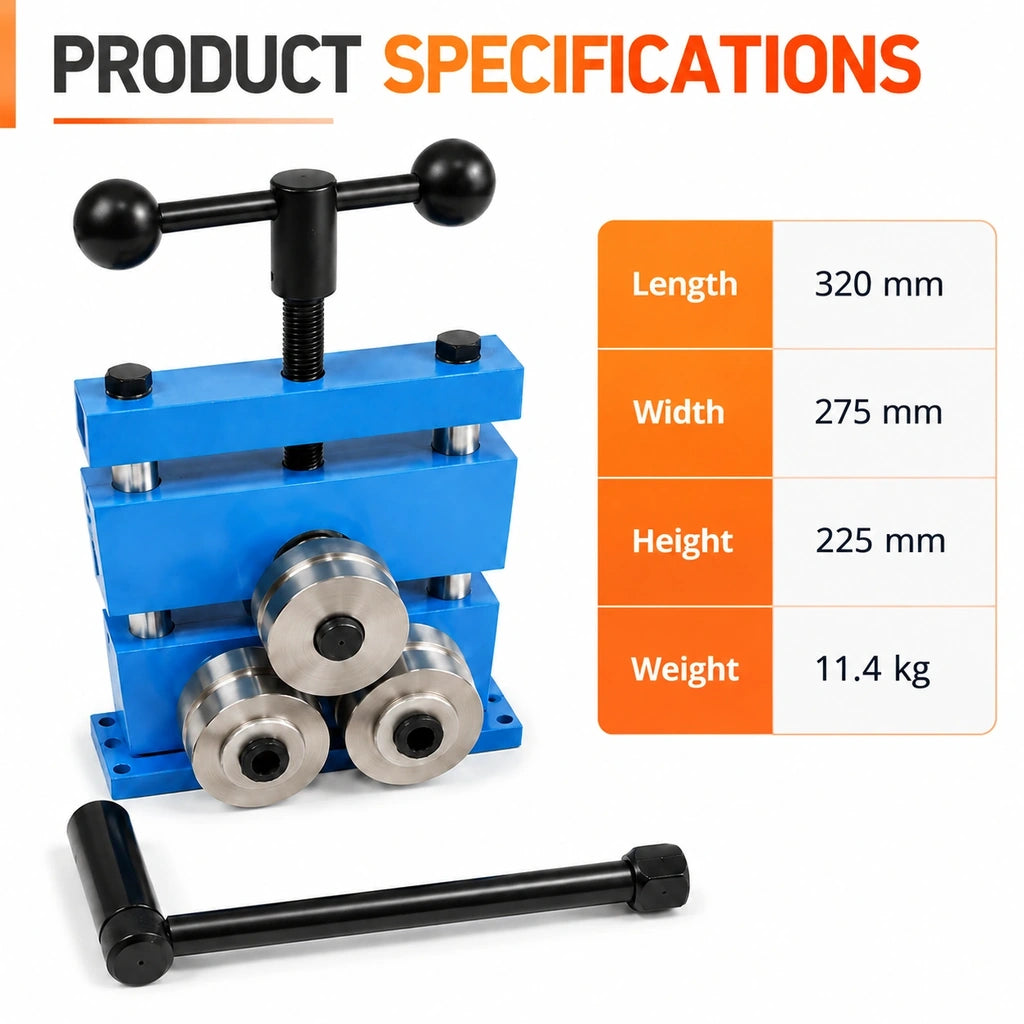 Grooved roller bracelet bending machine measuring 320 by 275 by 225 mm and weighing 11.4 kg