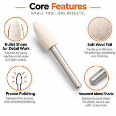 Core features of a bullet shape wool felt polishing point for jewelry polishing
