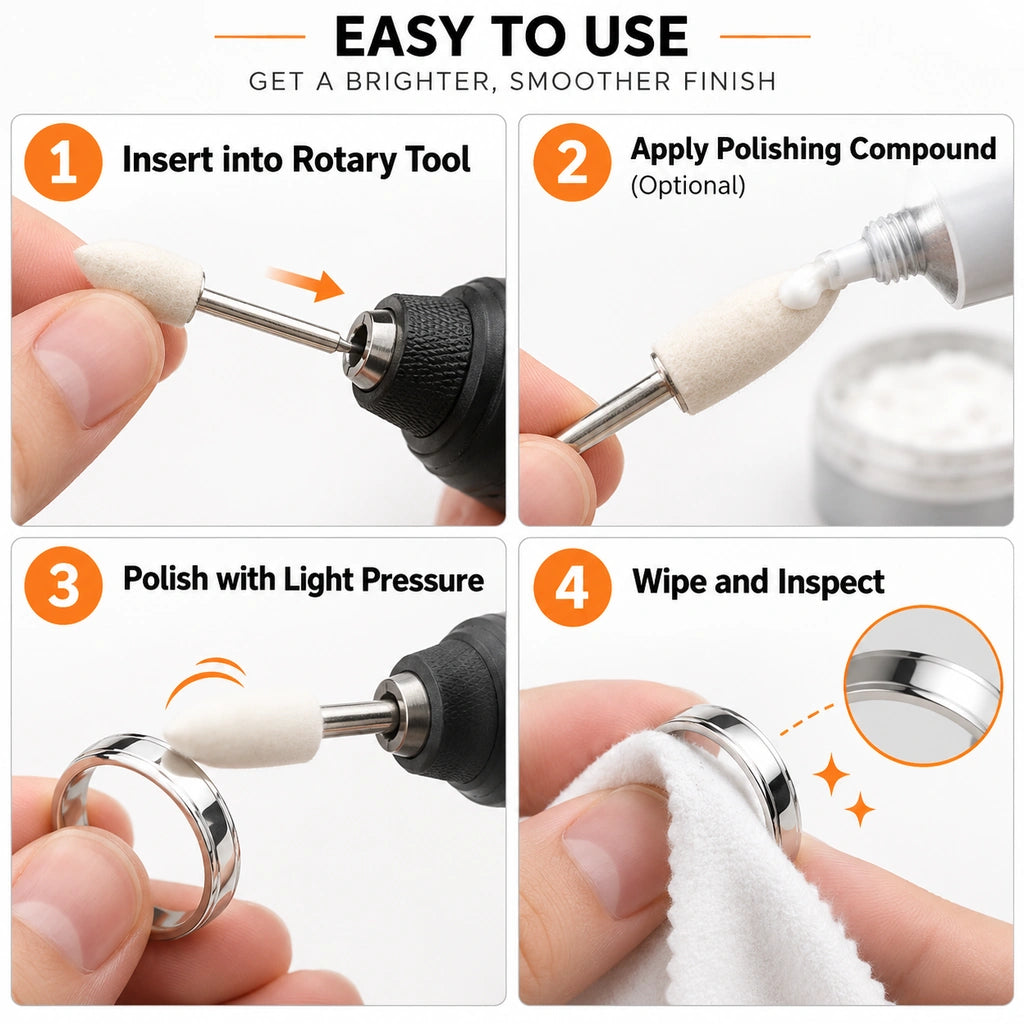 How to use a wool felt polishing point with a compatible rotary tool