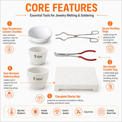 Core features of Tooltos ceramic melting dish and crucible tongs set
