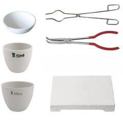 Tooltos jewelry melting kit with ceramic crucible dish, tongs, and soldering brick