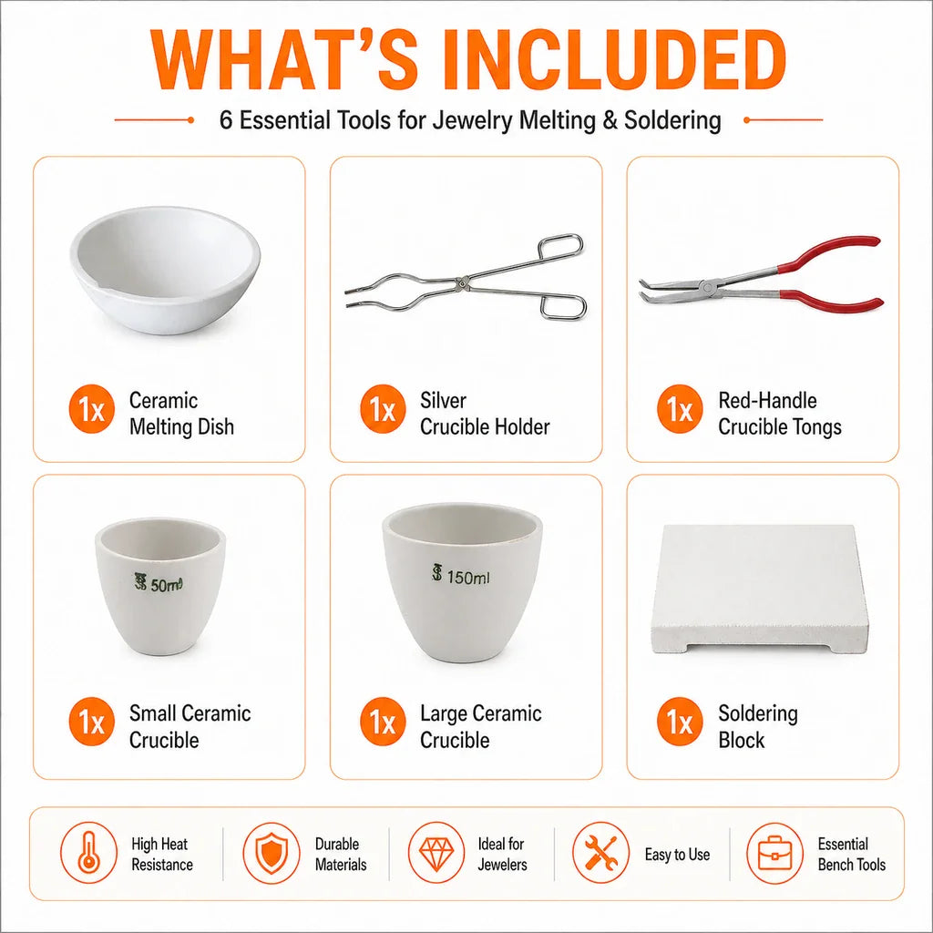 Package contents of Tooltos jewelry melting kit