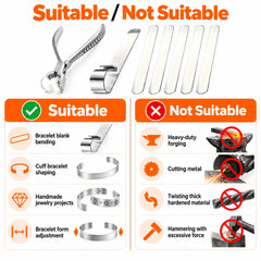 bracelet forming tool set showing suitable cuff bracelet uses and unsuitable heavy duty forging and metal cutting applications