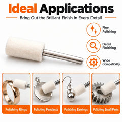 Cylindrical wool felt polishing point for jewelry and metal finishing
