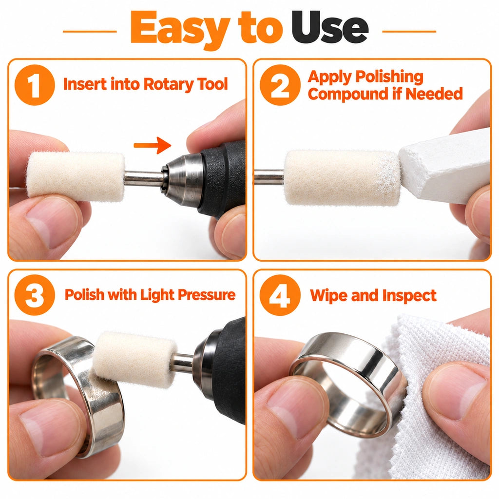 Using a cylindrical wool felt polishing point with a rotary tool
