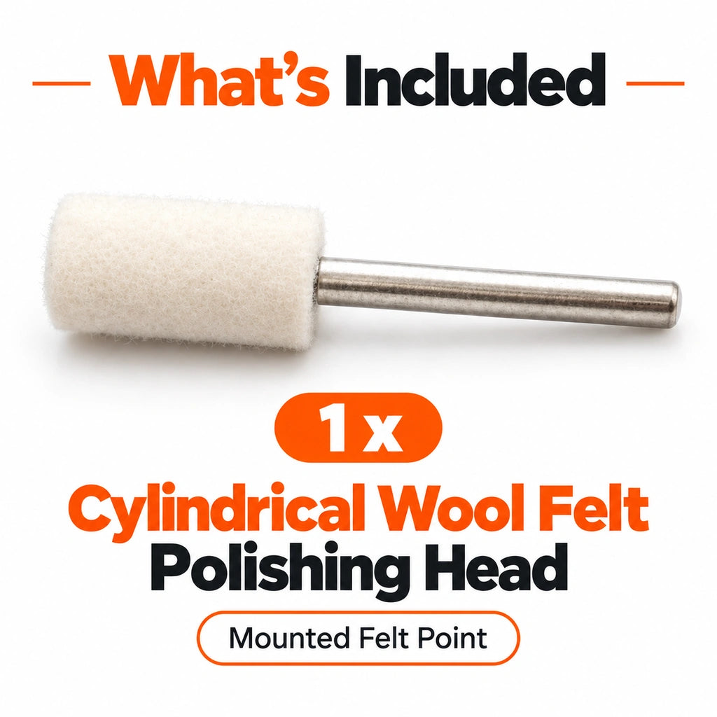 Package contents with one cylindrical wool felt polishing head
