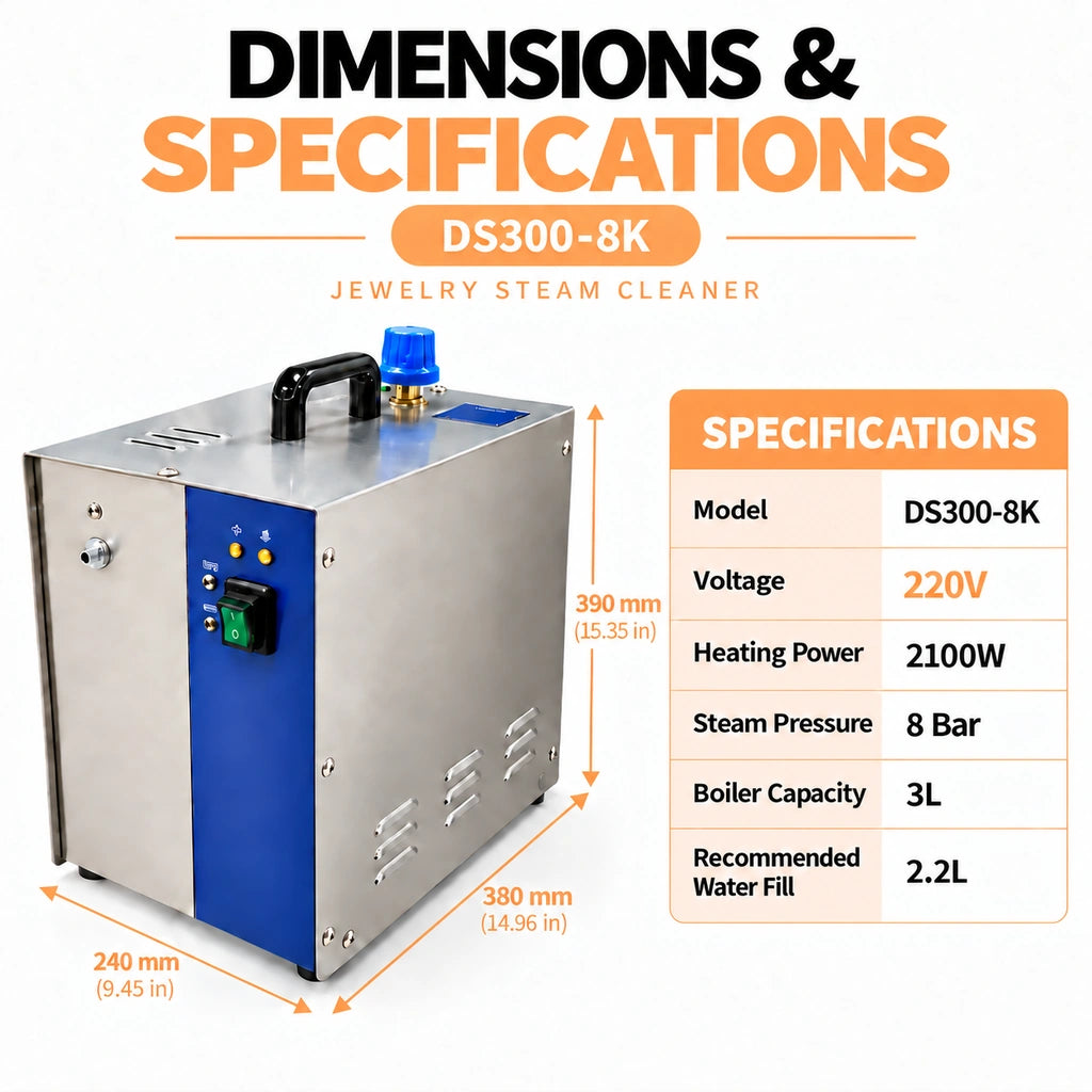 3L jewelry steam cleaner dimensions and technical specifications